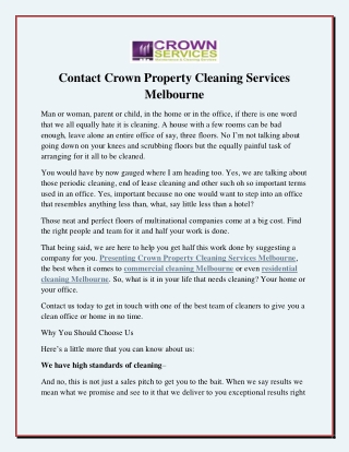 Contact Crown Property Cleaning Services Melbourne