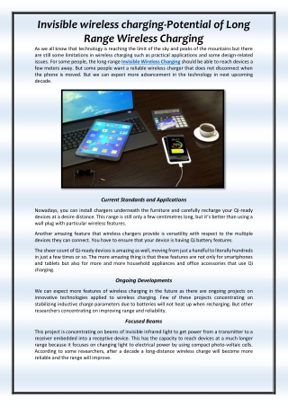 Invisible wireless charging-Potential of Long Range Wireless Charging