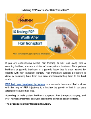 Is taking PRP worth after Hair Transplant