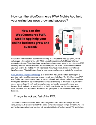 How can the WooCommerce PWA Mobile App help your online business grow and succeed
