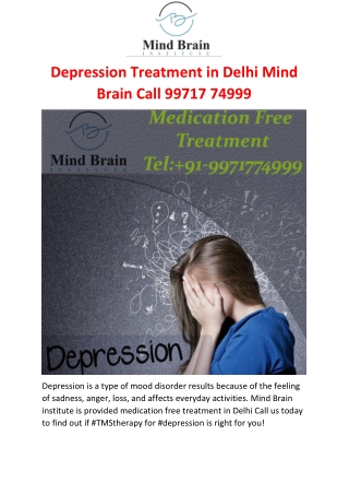 Depression Treatment in Delhi Mind Brain Call 99717 74999