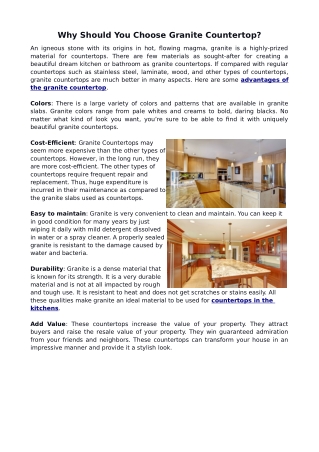 Why Should You Choose Granite Countertop?
