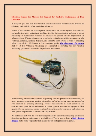 Vibration Sensors for Motors Get Support for Predictive Maintenance & Data Collection