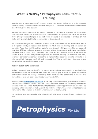 What is NetPay Petrophysics Consultant & Training