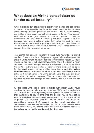 What does an Airline consolidator do for the travel industry