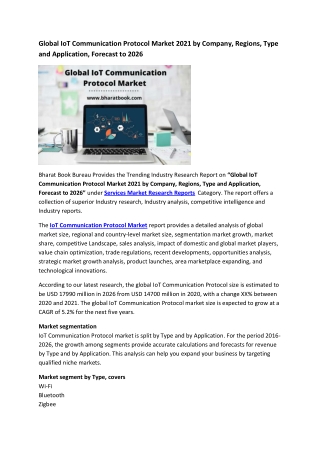 Global IoT Communication Protocol Market Research Report 2021-2026