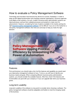 How to evaluate a Policy Management Software