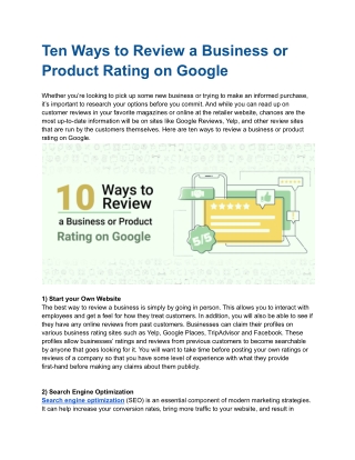 Ten Ways to Review a Business or Product Rating on Google