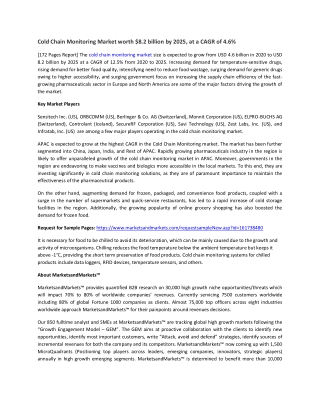 Cold Chain Monitoring Market with COVID-19 Impact Analysis