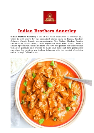 10% Off - Indian Brothers Restaurant Annerley takeaway menu, QLD