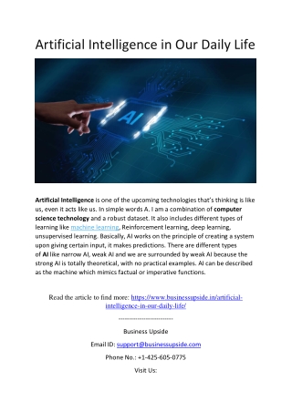 Artificial Intelligence in Our Daily Life