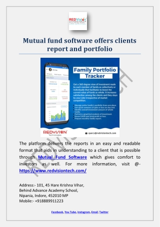 Mutual fund software offers clients report and portfolio