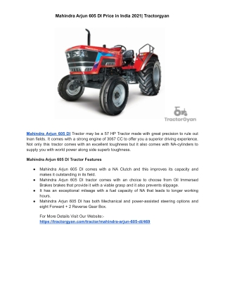 Mahindra Arjun 605 DI Price in India 2021| Tractorgyan