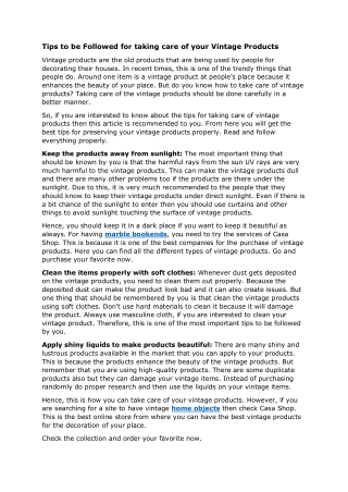 Tips to be followed for taking care of your vintage products