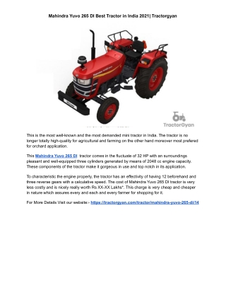 Mahindra Yuvo 265 DI Best Tractor in India 2021| Tractorgyan