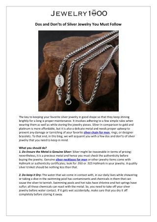 Dos and Don’ts of Silver Jewelry You Must Follow