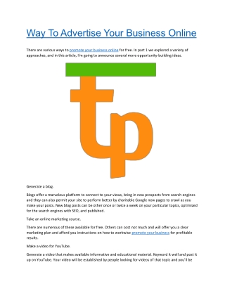 Way To Advertise Your Business Online