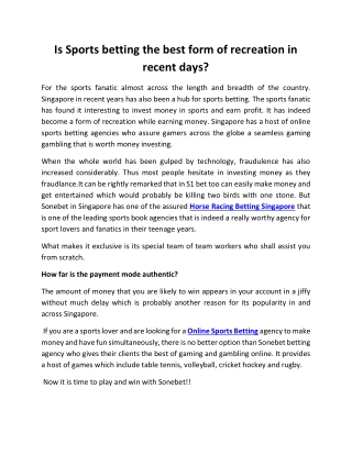 Is Sports betting the best form of recreation in recent days?