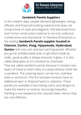 Sandwich Panel Suppliers in Chennai