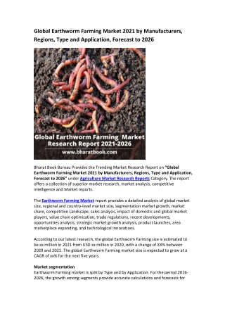 Global Earthworm Farming  Market Research Report 2021-2026