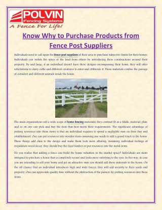 Know Why to Purchase Products from Fence Post Suppliers