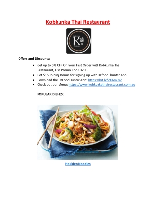 5% Off – Kobkunka Thai restaurant Menu Kingscliff , NSW