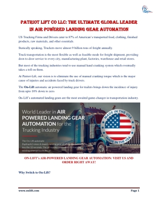 PATRIOT LIFT CO LLC The Ultimate Global Leader in Air Powered Landing Gear Automation