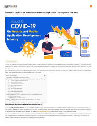 Impact of Covid19 on Website and Mobile Application Development Industry