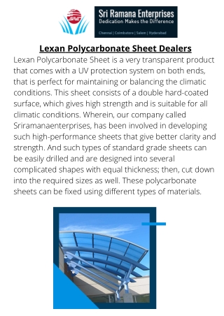 Lexan Polycarbonate Sheet Dealers in Bangalore