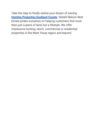 Hunting Properties Eastland County