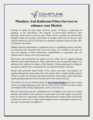 Plumbers And Bathroom Fitters Services to enhance your lifestyle