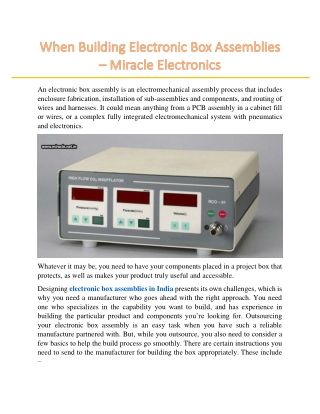 When Building Electronic Box Assemblies – Miracle Electronics