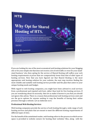 Why Opt for Shared Hosting of HTS