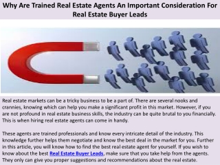 Why Are Trained Real Estate Agents An Important Consideration For Real Estate Buyer Leads