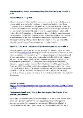 Silicones Market Trends, Regulations And Competitive Landscape Outlook to 2026