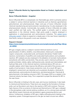 Boron Trifluoride Market by Segmentation Based on Product, Application and Regio