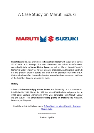 A Case Study on Maruti Suzuki
