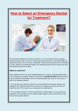 How to Select an Emergency Dentist for Treatment