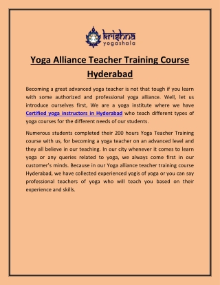 Yoga Alliance Teacher Training Course Hyderabad