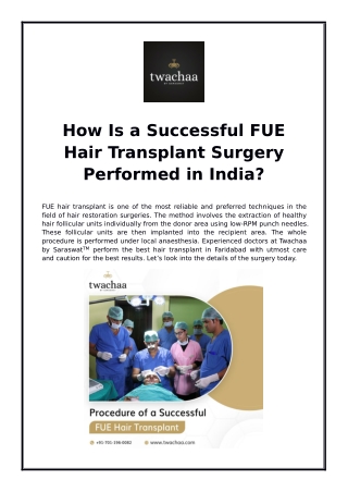 How Is a Successful FUE Hair Transplant Surgery Performed in India?