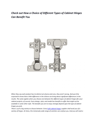 Check out How a Choice of Different Types of Cabinet Hinges Can Benefit You