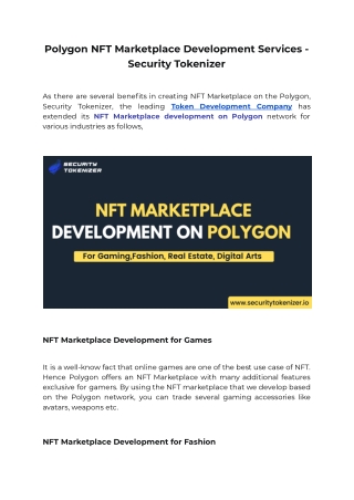 Polygon NFT Marketplace Development Services - Security Tokenizer