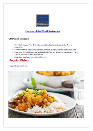 5% off - Flavours of the world Restaurant Merriwa Menu, WA