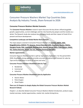 Consumer Pressure Washers Market 2021 Size, Growth Analysis Report, Forecast to