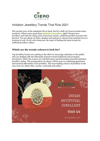 Imitation Jewellery Trends That Rule 2021