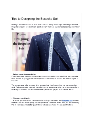 Tips to Designing the Bespoke Suit