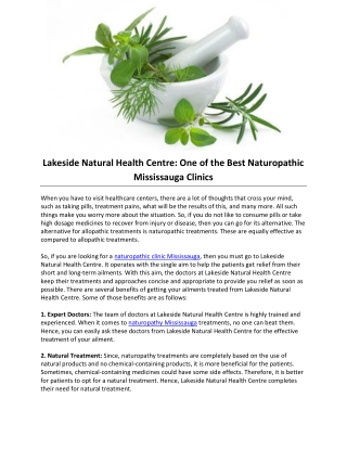 Lakeside Natural Health Centre: One of the Best Naturopathic Mississauga Clinics