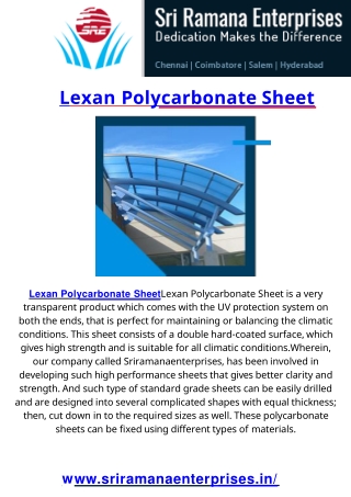 Lexan Polycarbonate Sheet in Coimbatore
