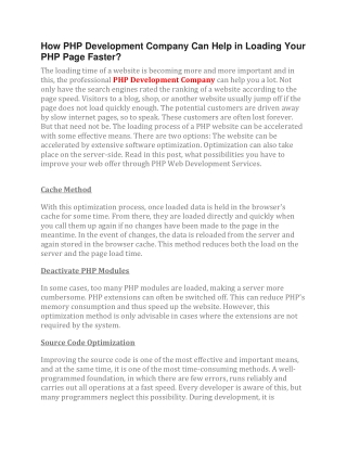 How PHP Development Company Can Help in Loading Your PHP Page Faster