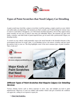 Types of Paint Scratches that Need Calgary Car Detailing